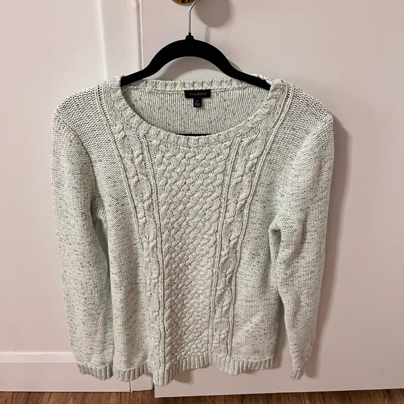 Talbots Ivory Green Knit Crewneck Sweater - Picture 2 of 5